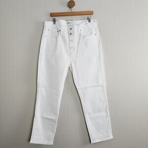 J. Crew 10" High Rise Vintage Straight White Denim Jean Perfecting Pockets 33W
